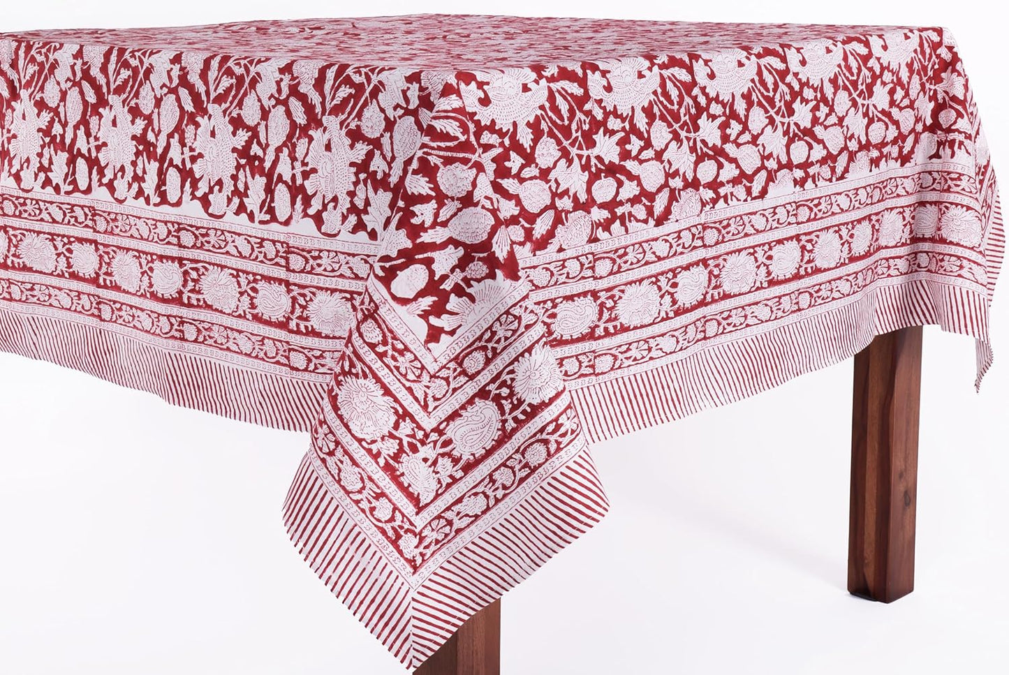 ATOSII Meraki Red 100% Cotton Tablecloth, Handblock Print Rectangle Table Cover for Kitchen Dining I Tabletop Linen I Thanksgiving, Christmas, Wedding, Fall Table Cloth 72 X 120 Inches I 10 Seater