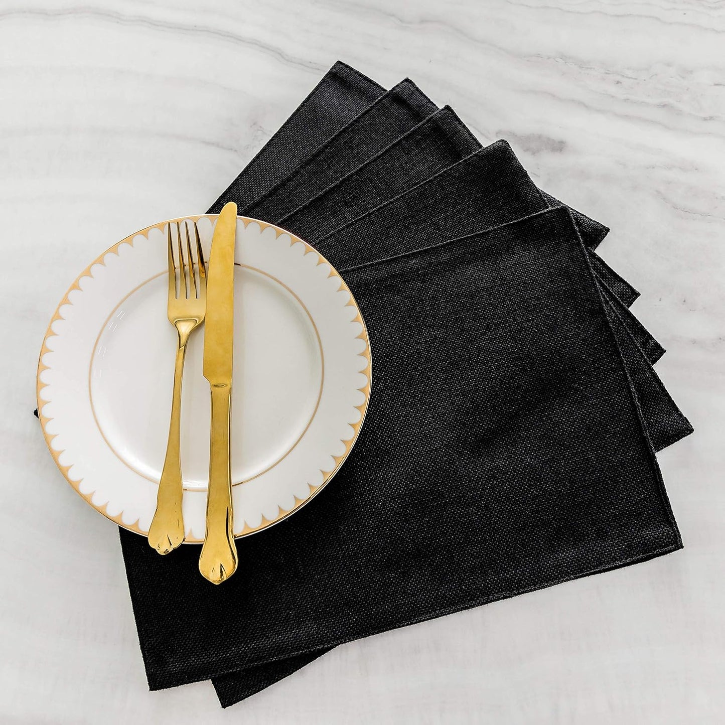 Home Brilliant Black Placemats Set of 6 Heat Resistant Dining Table Fall Halloween Place Mats Kitchen Cloth Table Mats, Black