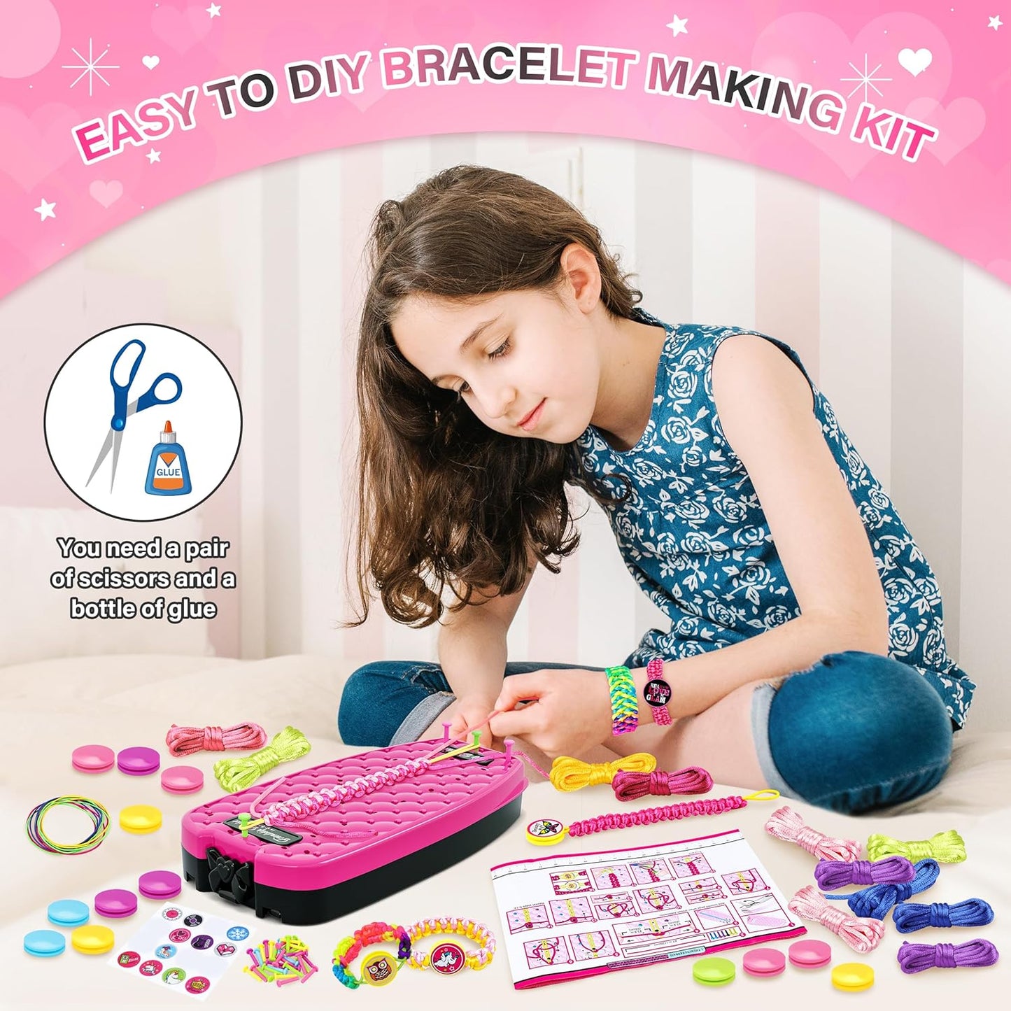 Dpai Friendship Bracelet Making Kit for Girls,DIY Arts and Crafts Toys,Jewelry String Maker Kit,The Best Birthday Gifts Ideas for Girls 6 7 8 9 10 11 12+ Years Old(Rose and Black