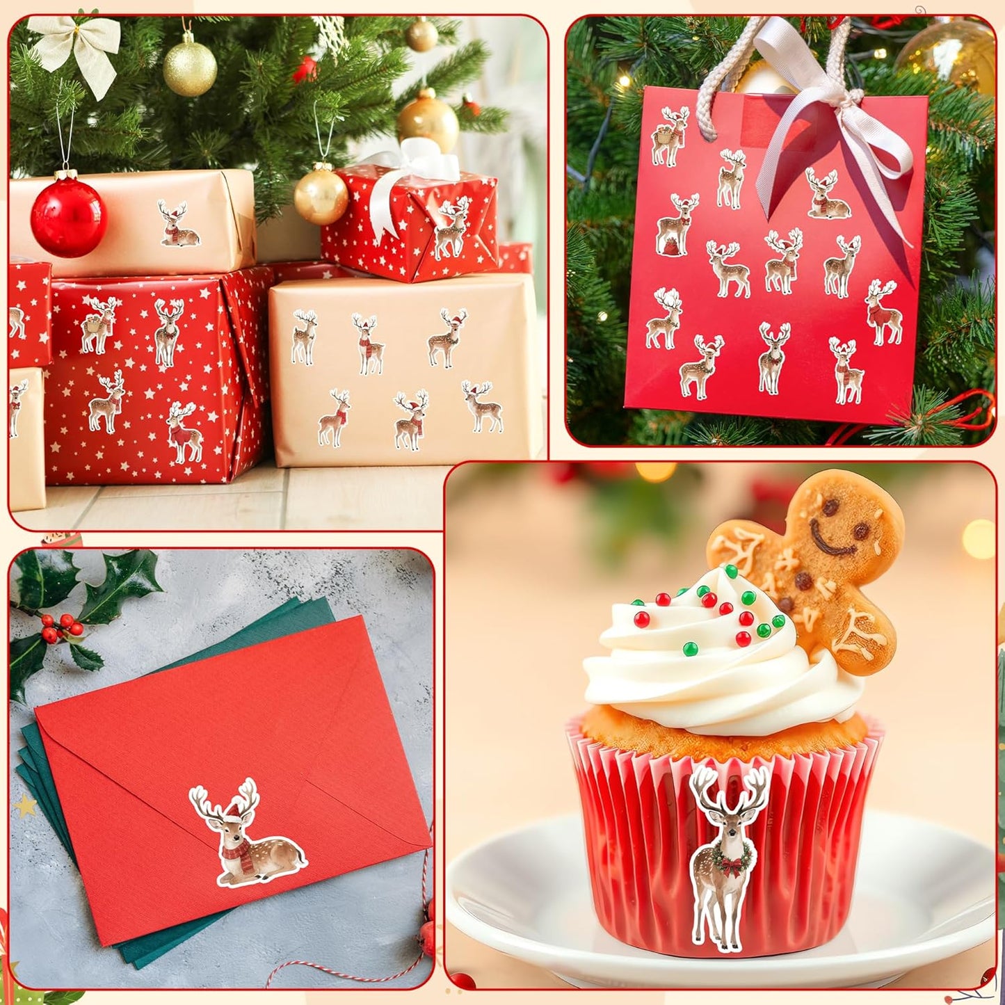 Christmas Watercolor Reindeer Sticker - 16 Elegant Designs with Premium Waterproof Vinyl & Repositionable Adhesive for Gift Wrapping, Scrapbook, Family Crafts, Water Bottle Laptop Decor