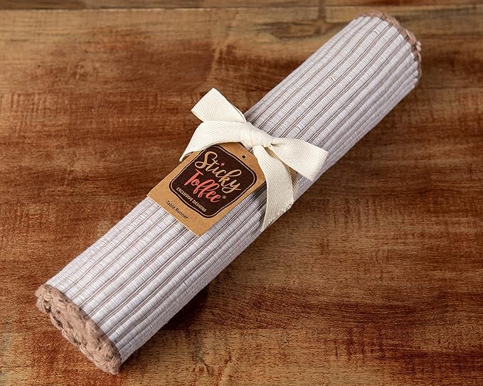 Sticky Toffee Cotton Table Runner 14x72 in – Tan Woven Ribbed Farmhouse Boho Décor for Kitchen or Dining Table, Oeko-Tex