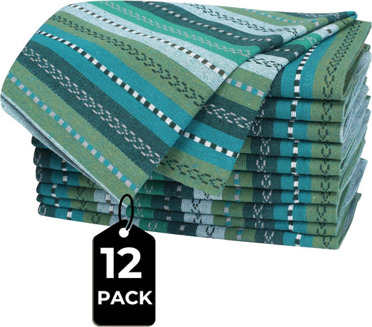 Homidate Cotton Cloth Dinner Napkins Set of 12 – 18x18 Green Multi Salsa Stripe – Durable Machine Washable Fabric Napkins for Weddings, Restaurants, Kitchen & Everyday Dining