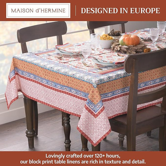 Maison d' Hermine Table Cloth Square Table 100% Cotton 60 x 60 Inches Fall Tablecloth Reusable Everyday Use for Thanksgiving Christmas Decorations Dining Farmhouse Party (Romane)