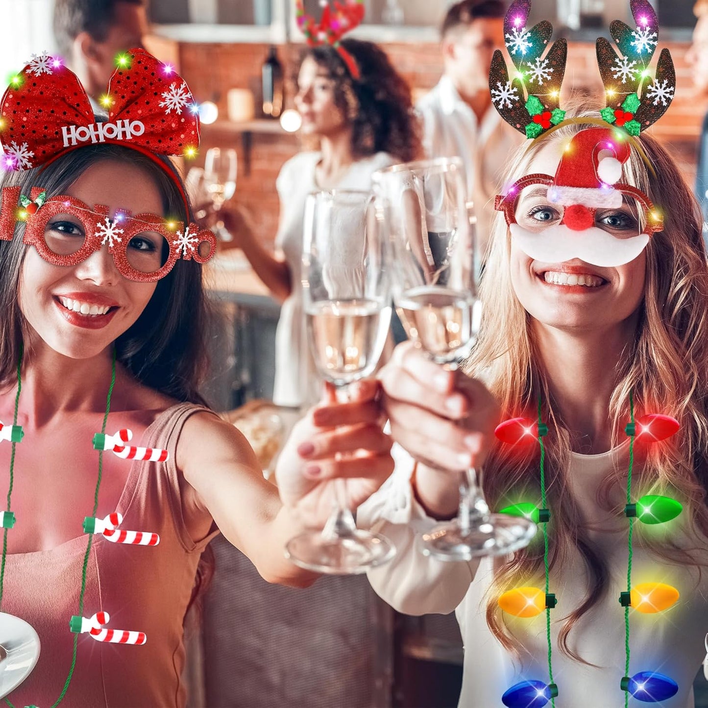 36 PCS Christmas Party Favors, Light Up Candy Cane Snowflake Tree Bulb LED Necklace Flashing Headwear Glow Eyeglasses Set for Bulk Xmas Gifts, Holiday Christmas Party Supplies for New Years Eve