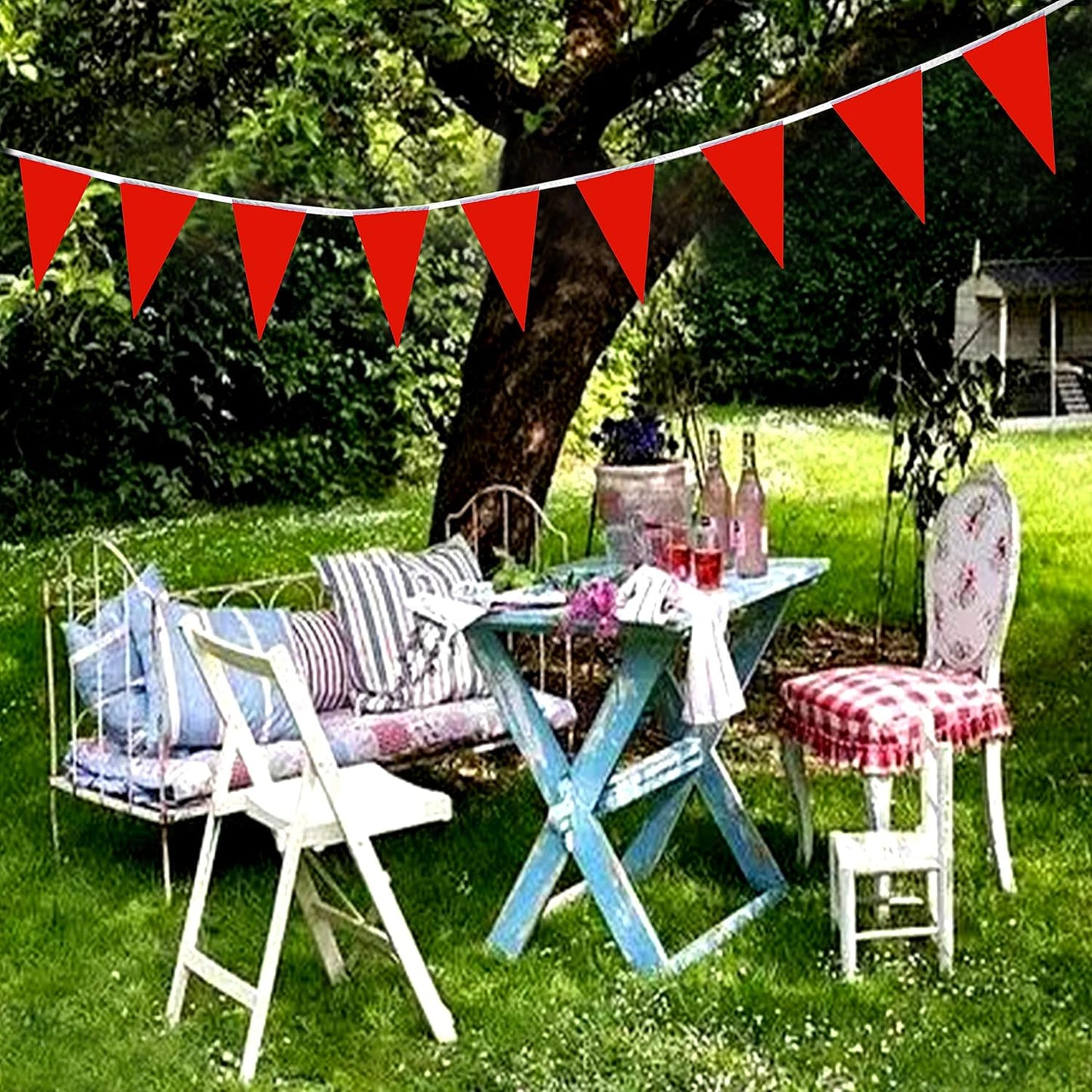 100 Feet Red Pennant Banners Flags String Hanging Triangle Bunting Flags,Party Decorations for Grand Opening,Kids Birthday,Carnival,60 PCS