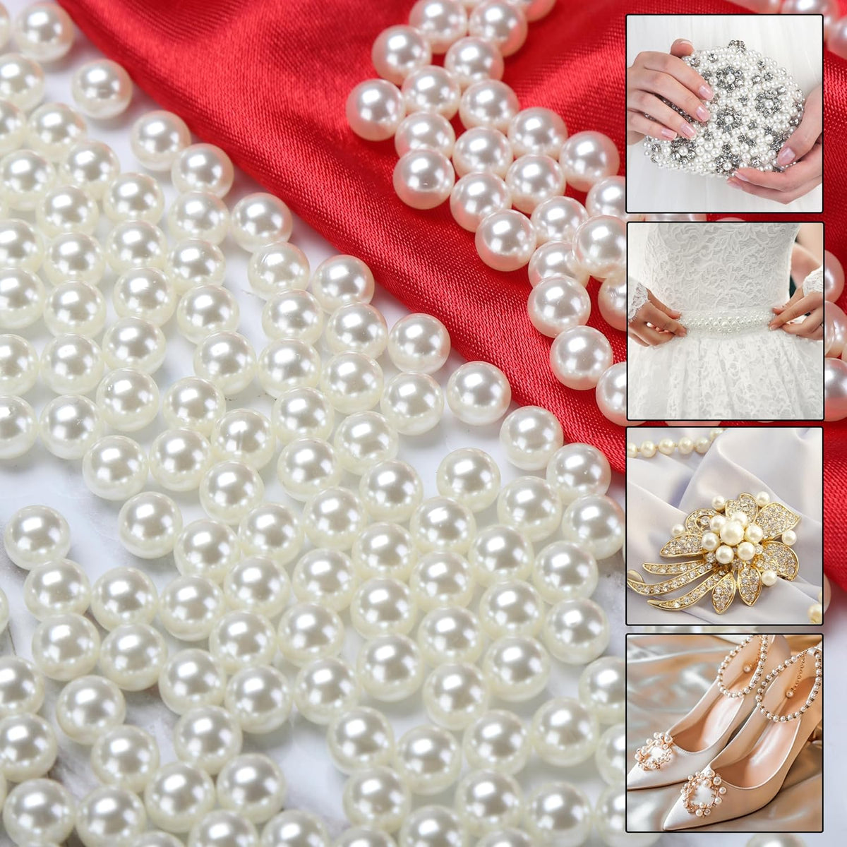 2200 Pcs Undrilled Holeless ABS Faux Pearl Beads for Vase fillers, No Hole Round Pearls for Cosmetic Boxes, DIY Parts, Table Scatter, Wedding, Birthday Party Home Decorating (Ivory, 6mm)