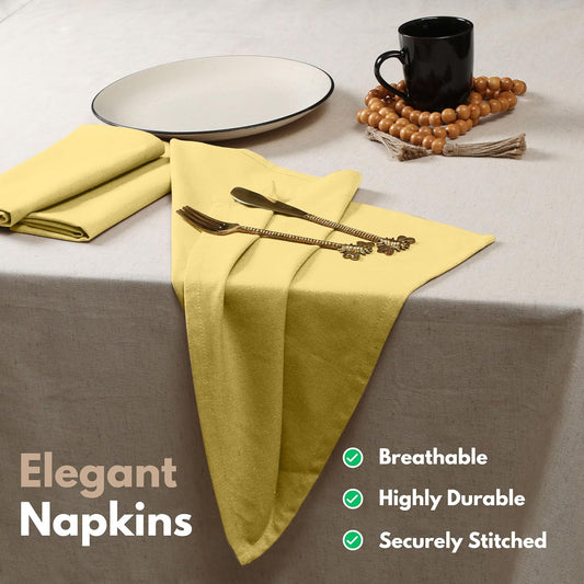 Native Fab Solid Light Yellow Cloth Napkins Set of 4, 100% Cotton Washable Fabric, 17x17 inches, Reusable Table Linen Napkins for Dinner, Party, Wedding, Pale Yellow