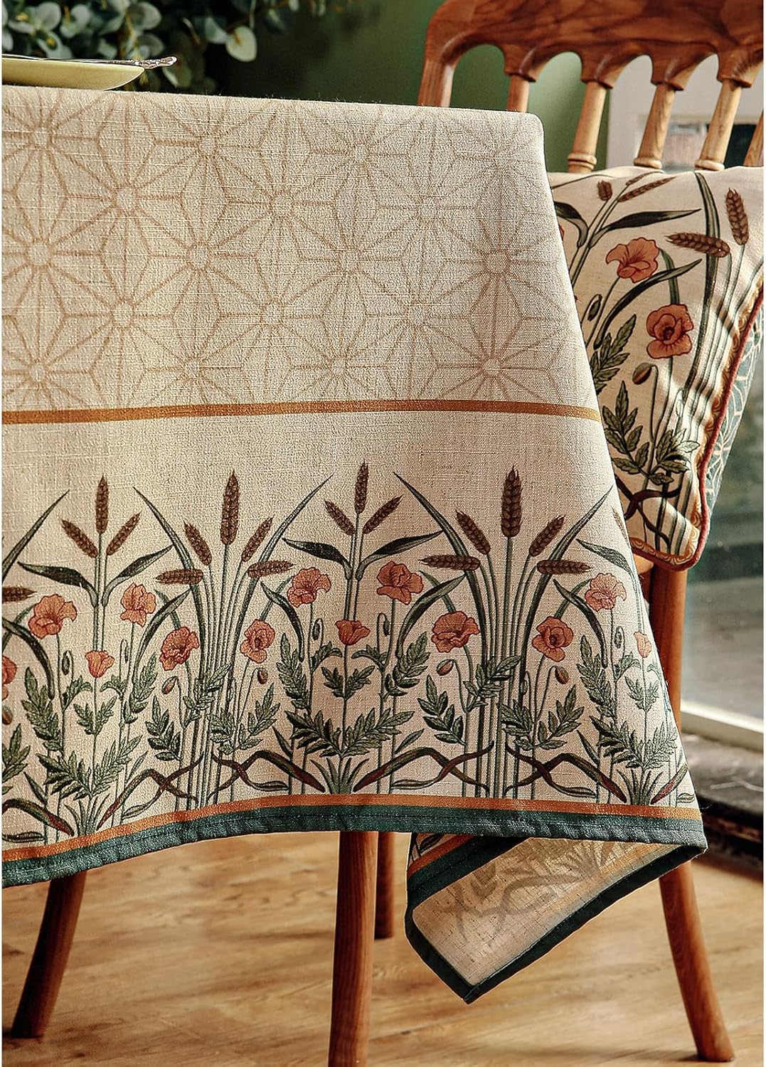 patdrea Designer French Light Brown Rectangular Table Cloth,Linen Floral Durable Breathable Extra Long Tablecloth,Decor for Kitchen Dining,Parties,Party,Christmas,Thanksgiving,63"x110"-Cudillero