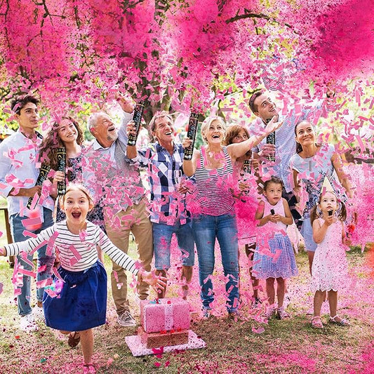 Gender Reveal Confetti Powder Cannon Biodegradable Baby Boy Blue Baby Girl Pink Gender Reveal Poppers - He or She What Will it Bee Baby Shower Baby Party Decorations Supplies Confetti Sticks (4 Pink)
