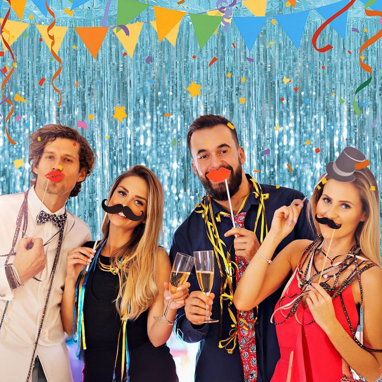 Streamer Party Decorations - 3.28 ft x 6.56 ft Metallic Foil Fringe Curtains Party Streamer Photo Backdrop for Birthday, Wedding, Baby Shower & Holiday Decor