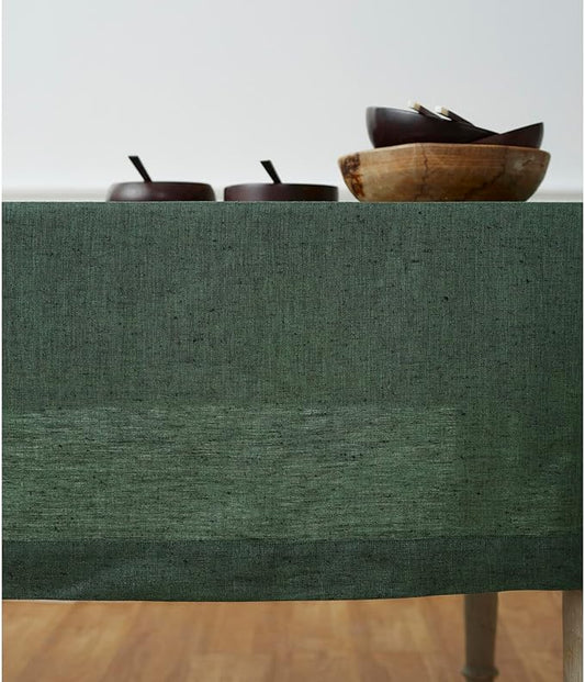 Solino Home Linen Tablecloth 60 x 156 Inch - 100% Pure Linen Forest Green Table Cloth for Rectangle Tables - Athena, Machine Washable Tablecloth for Easter, St Patricks Day