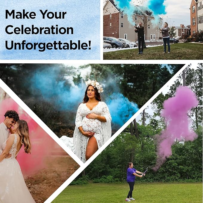 Blaise Pyro & Party - Purple Powder Poppers - Water-Soluble & Colorful Powder Cannons for Gender Reveals, Birthdays, Weddings & Celebrations - Easy to Use for Memorable Photos - 16-Inch, 4-Pack