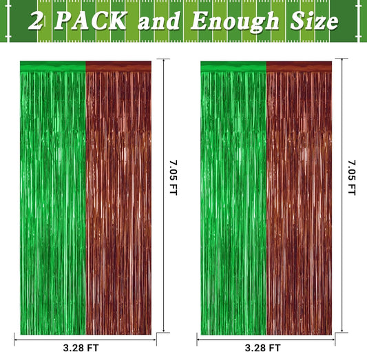 2 Pack Football Party Decorations, 3.28 FT x 7.05 FT Tinsel Backdrop, Brown Green Foil Fringe Curtains Metallic Party Streamer, Football Party Supplies Game Day Decorations 2025
