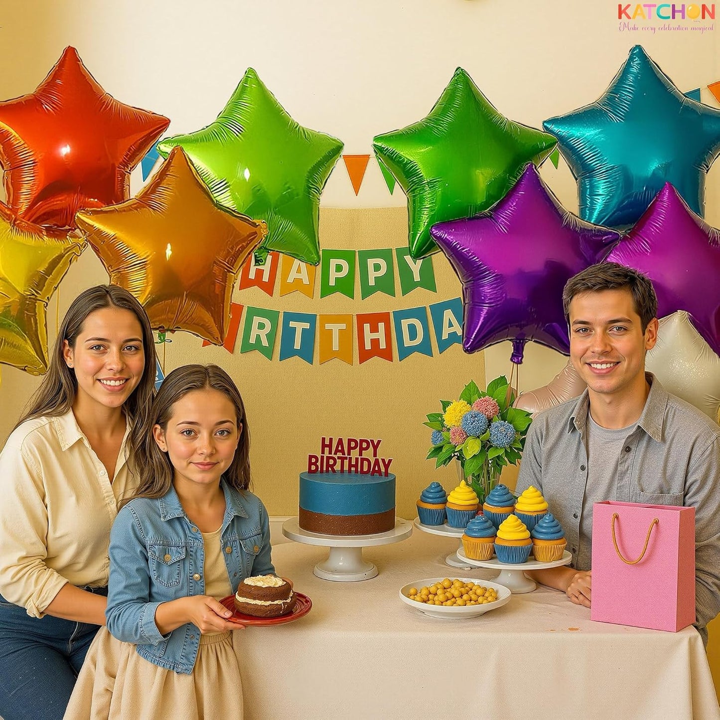 KatchOn, Huge, Multicolor Star Balloons - 18 Inch, Pack of 12 | Large Foil Star Balloons for Birthday Party Decorations | Rainbow Party Balloons, Baby Shower, Kids Party Decorations and Event Backdrop