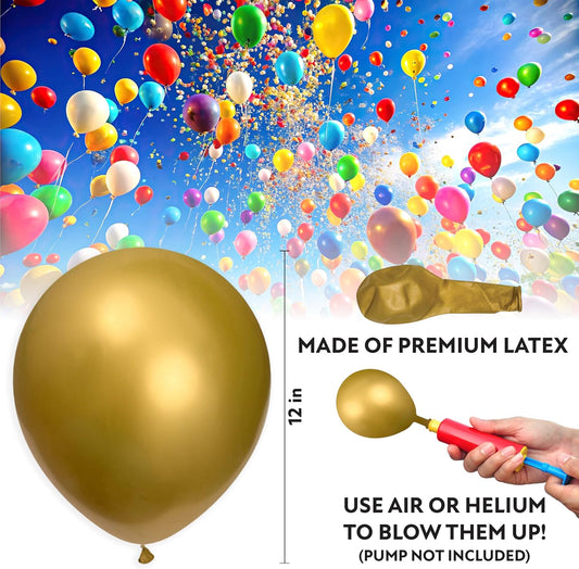 Gold Balloons 100 Pack, 12 Inch Gold Chrome Latex Balloons For Birthdays, Weddings, Baby Showers, Holidays