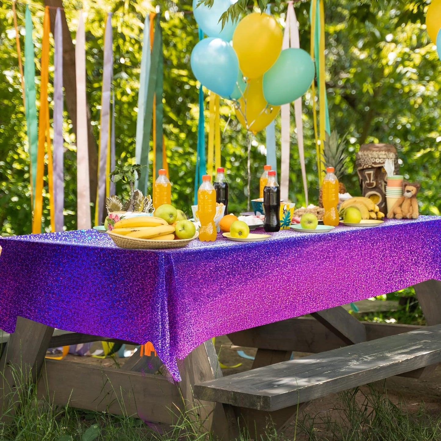 4 pcs Pink&Purple Holographic Party Tablecloths 40" x 108" Laser Sparkly Table Cloths Iridescence Foil Glitter Table Cover for Halloween Wedding Anniversary Baby Shower Birthday Party Supplies