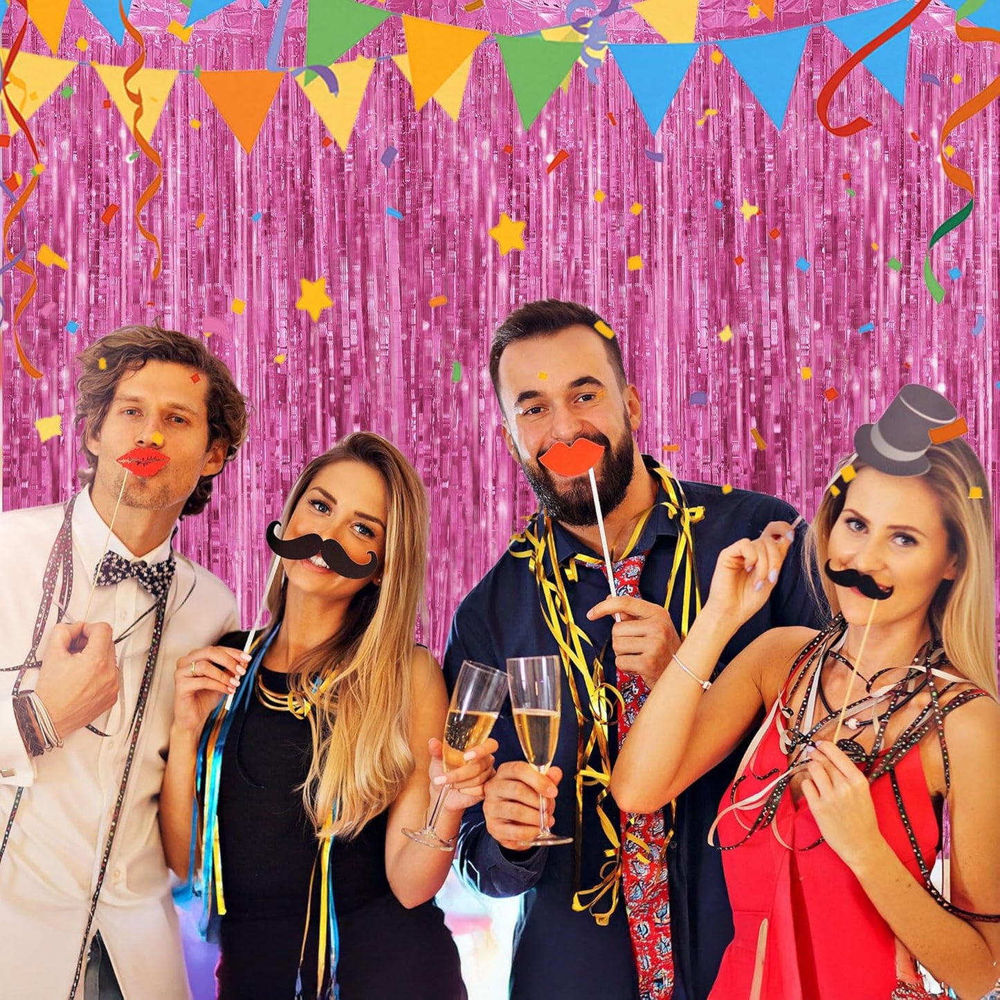 Streamer Party Decorations - 3.28 ft x 6.56 ft Metallic Foil Fringe Curtains Party Streamer Photo Backdrop for Birthday, Wedding, Baby Shower & Holiday Decor