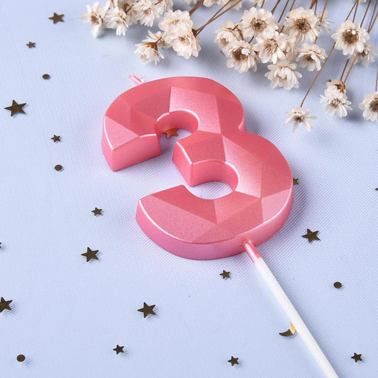 PHD CAKE 2.76 Inch Crystal Pink 3 Number Birthday Candles, Pink Number Candles, Cake Number Candles, Party Celebration