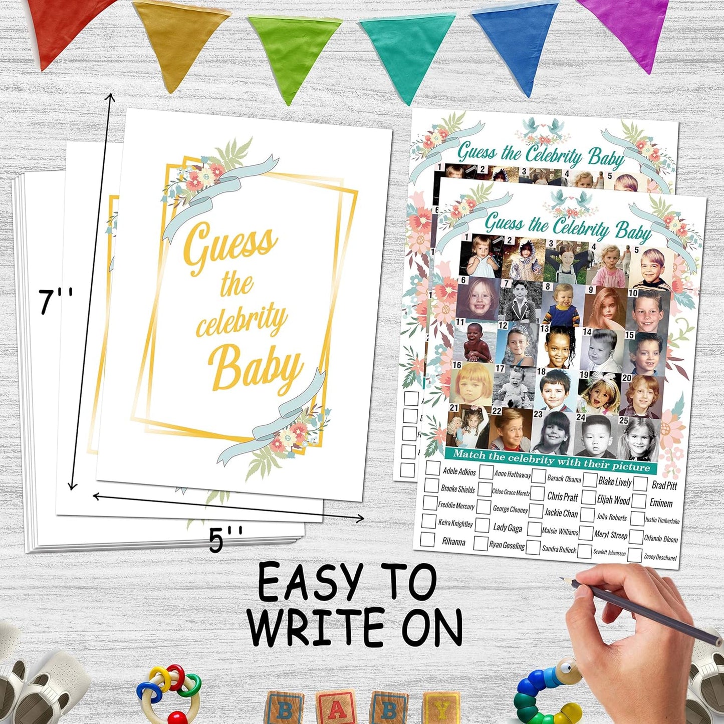 Baby Shower Games - Celebrity Baby Guessing Game for 40 Guests