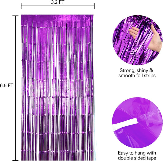 2 Pack Purple Fringe Backdrop Curtains, Purple Streamers Party Backdrop, Party Decorations for Birthday, Holidays, Parties & More