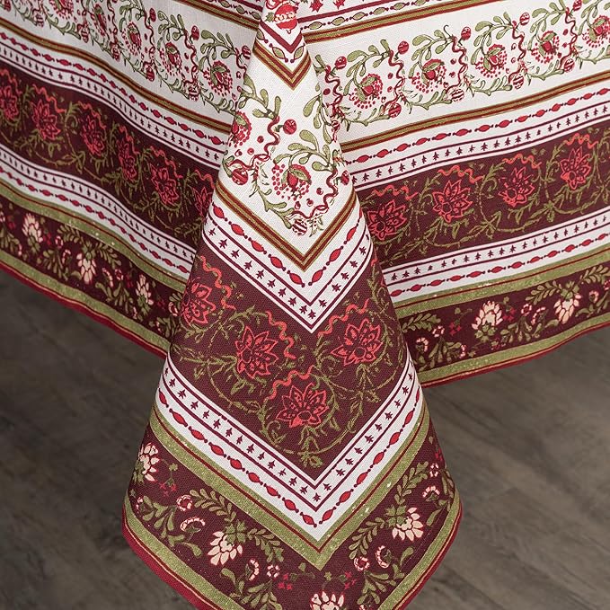 Maison d' Hermine Table Cloth Rectangle Table 100% Cotton 54 x 72 Inches Fall Tablecloth Reusable Everyday Use for Thanksgiving Christmas Decorations Dining Farmhouse Party (Reveillon Au Jardin)