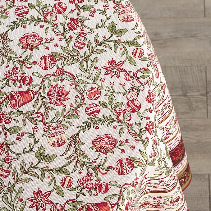 Maison d' Hermine Table Cloth Round Table 100% Cotton 69 Inches Fall Tablecloth Reusable Everyday Use for Thanksgiving Christmas Decorations Dining Farmhouse Party (Reveillon Au Jardin)