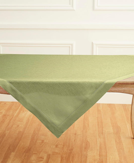 Solino Home Square Linen Tablecloth 52 x 52 Inch - 100% Pure Linen Moss Green Table Throw - Classic Hemstitch, Machine Washable Table Cloth for Fall, Autumn, Thanksgiving