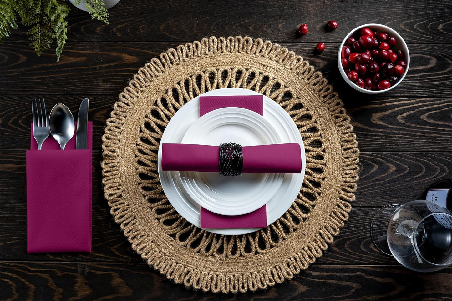 Linen-Feel Purple Paper Napkins - Decorative Cloth-Like Disposable Dinner Napkins - Soft And Absorbent. For Kitchen, Party, Wedding, Bathroom Or Any Occasion. (Pack of 100)