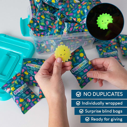 BONNYCO Mochi Squishy Toys Bulk for Kids Party Favors Pack 40. Goodie Bags Stuffers for Kids with Glow in The Dark, Return Gifts Birthday Party. Squishy Fidget Toys, Pinata Stuffers Birthday Kawaii