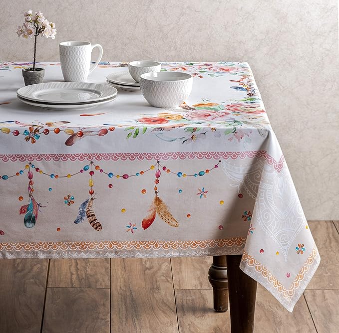 Maison d' Hermine Table Cloth Square Table 100% Cotton 60 x 60 Inches Tablecloth Reusable Decorative for Dining Room Farmhouse Home Valentines Day Decorations Spring Summer - Ibiza - Beige