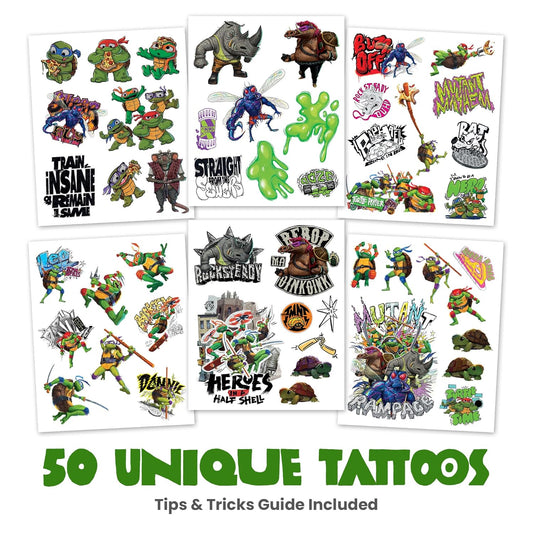 Teenage Mutant Ninja Turtles Temporary Tattoos for Kids (50 pack). Made in the USA w Certified Safe Ink. Kids Birthday Party Supplies & Party Favors. Temporary Tattoos Stickers Set for Girls and Boys