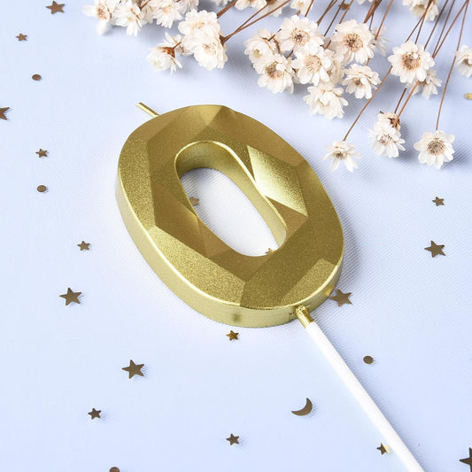 PHD CAKE 2.76 Inch Crystal Gold 0 Number Birthday Candles, Gold Number Candles, Cake Number Candles, Party Celebration