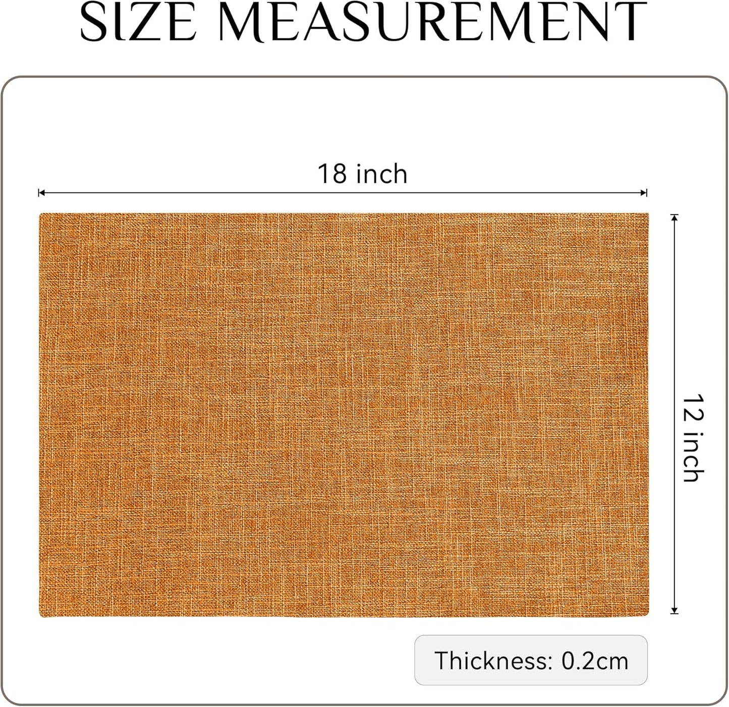 Softalker Faux Linen Placemats Set of 12-12 x 18 Inch, Heat Resistant Double Layered Durable Burlap Farmhouse Place Mats, Non-Slip Washable Rustic Table Mats for Dining, Kitchen, Party(Orange