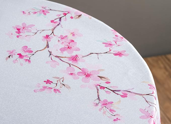 Maison d' Hermine Table Cloth Round Table 100% Cotton 69 Round Inches Tablecloth Reusable Decorative for Dining Room Farmhouse Home Valentines Day Decorations Spring Summer - Blossoms in Spring