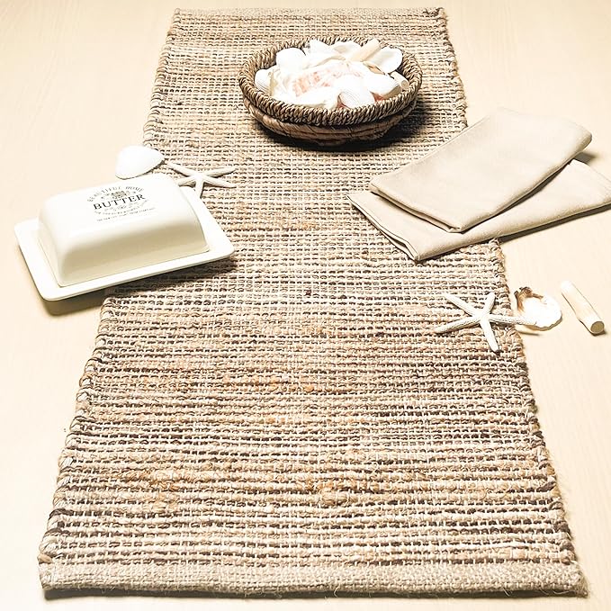 Chardin home Natural Jute Table Runner 13x48 Inch – Vintage Boho Rustic Table Decor – Handwoven Table Runner in Natural Jute and Brown – Farmhouse Dining or Console Table Accent