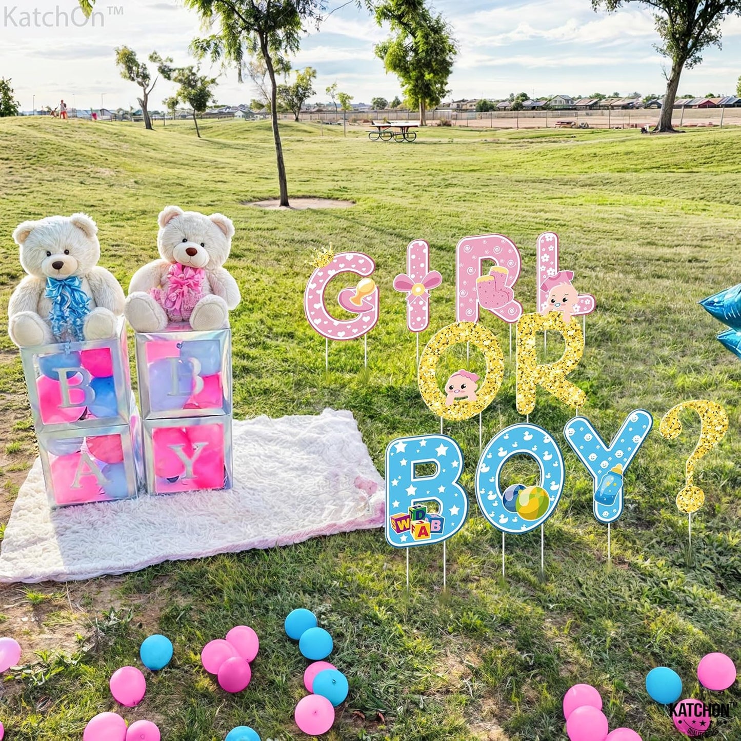 KatchOn, Boy or Girl Yard Sign Gender Reveal - Pack of 10 | Gender Reveal Yard Signs with Stakes | Boy or Girl Yard Signs for Gender Reveal Decorations | Baby Gender Reveal Decorations