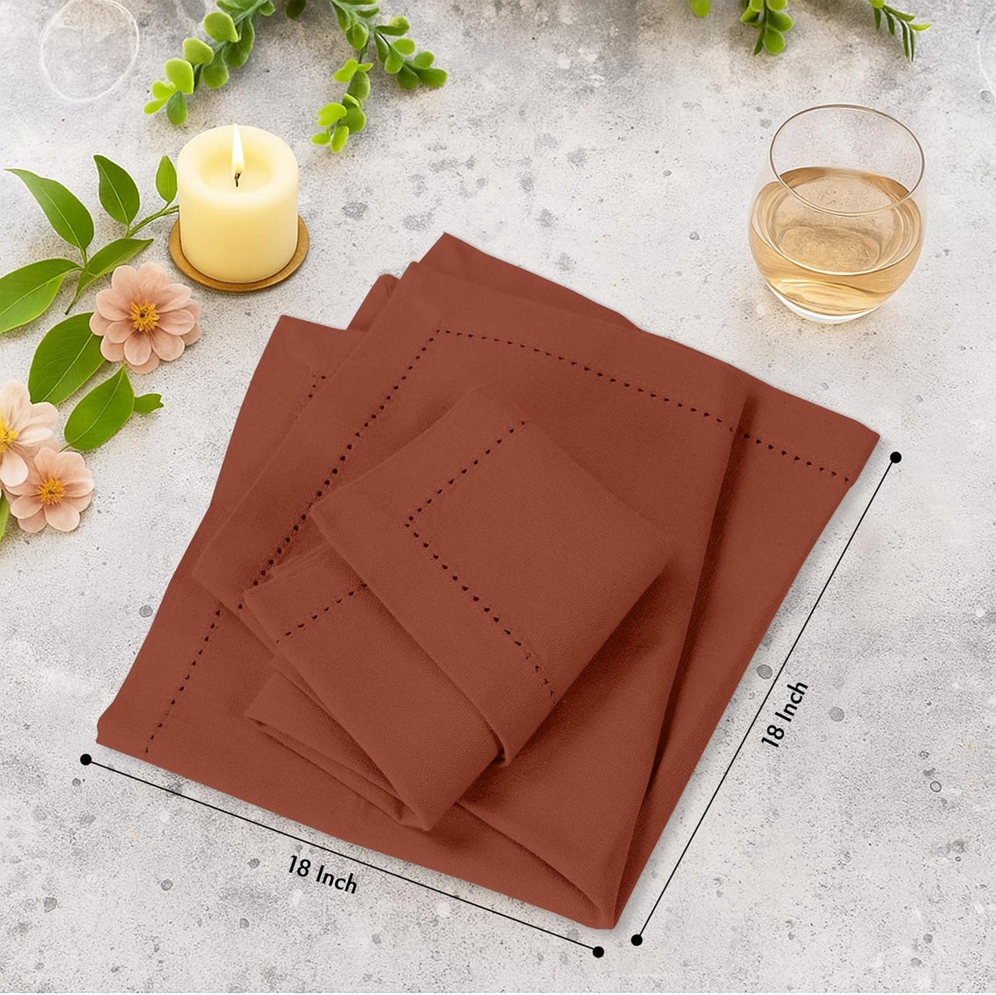 Ruvanti Cloth Napkins - 100% Cotton Dinner Napkins, Hem Stitched Corners, 18x18 Inch, 12 Pack - Soft, Absorbent, Durable, Reusable, Wrinkle Resistant for Formal Dining & Everyday Use - Rust