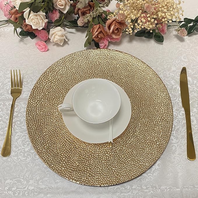 13inch Round Plastic Charger Plates,Set of 8,Charger Plates for Dinner,Wedding,Party,Event Decoration. (Bubble Gold) …