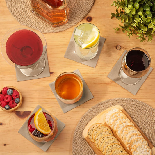 AH AMERICAN HOMESTEAD Paper Cocktail Napkins - Linen-Like Disposable Beverage Bar Napkins 4.75" x 4.75" - Bulk Square Napkins - Ideal for Party or Wedding (Light Brown -100 Count)