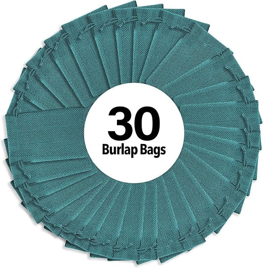 Mandala Crafts 4X6 Inch Teal Burlap Drawstring Gift Bags for Favors - 30 Small Linen Sacks Gift Pouches for Candy, Coffee, Jewelry, Wedding, and Party Supplies