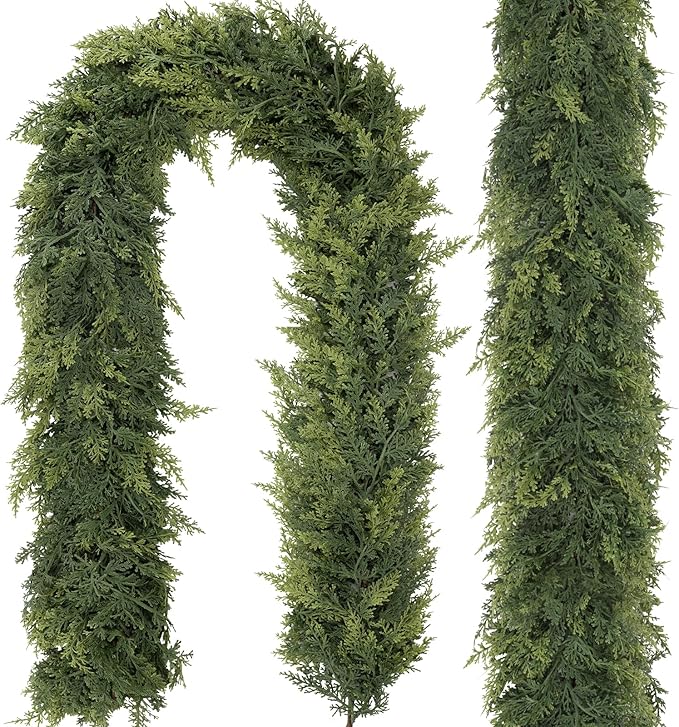 1 Pcs 6FT Christmas Cedar Garland Artificial Realistic Faux Green Cedar Pine Garland Real Touch Christmas Garland for Xmas Home Decoration Indoor Stairs Railing Fireplace Outdoor