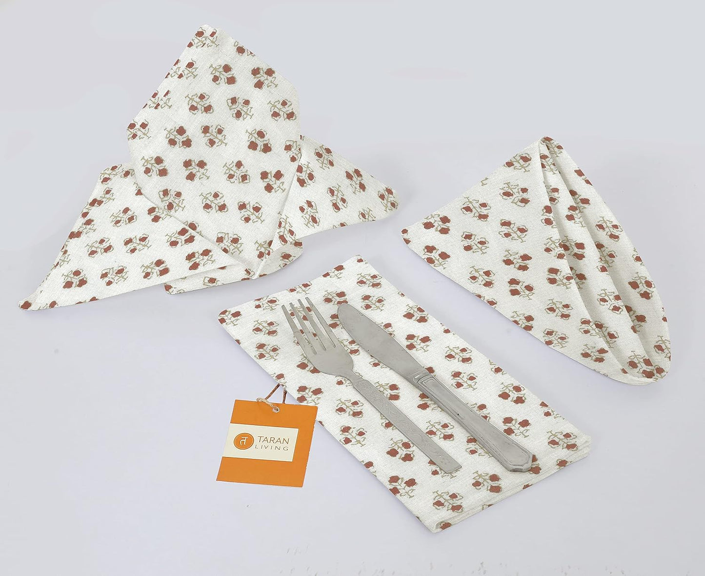 TARAN LIVING Cotton Cloth Napkins Natural Reusable Fall Dinner Napkins Reusable Machine Washable Fabric for Events, Gift, Home Decor - 18"x18" - Set of 12 (Brown Floral (Pack of 12), 18x18 Inchs)