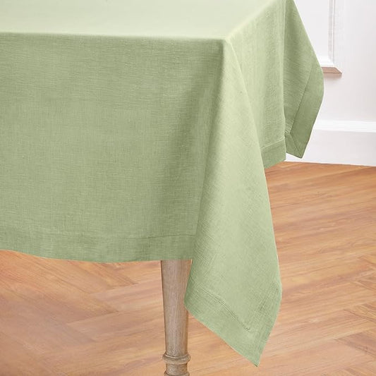 Solino Home Linen Tablecloth 54 x 72 Inch - 100% Pure Linen Chambray Olive Table Cloth for Rectangular Tables - Athena, Machine Washable Cloth Tablecloth for Spring, St Patricks Day