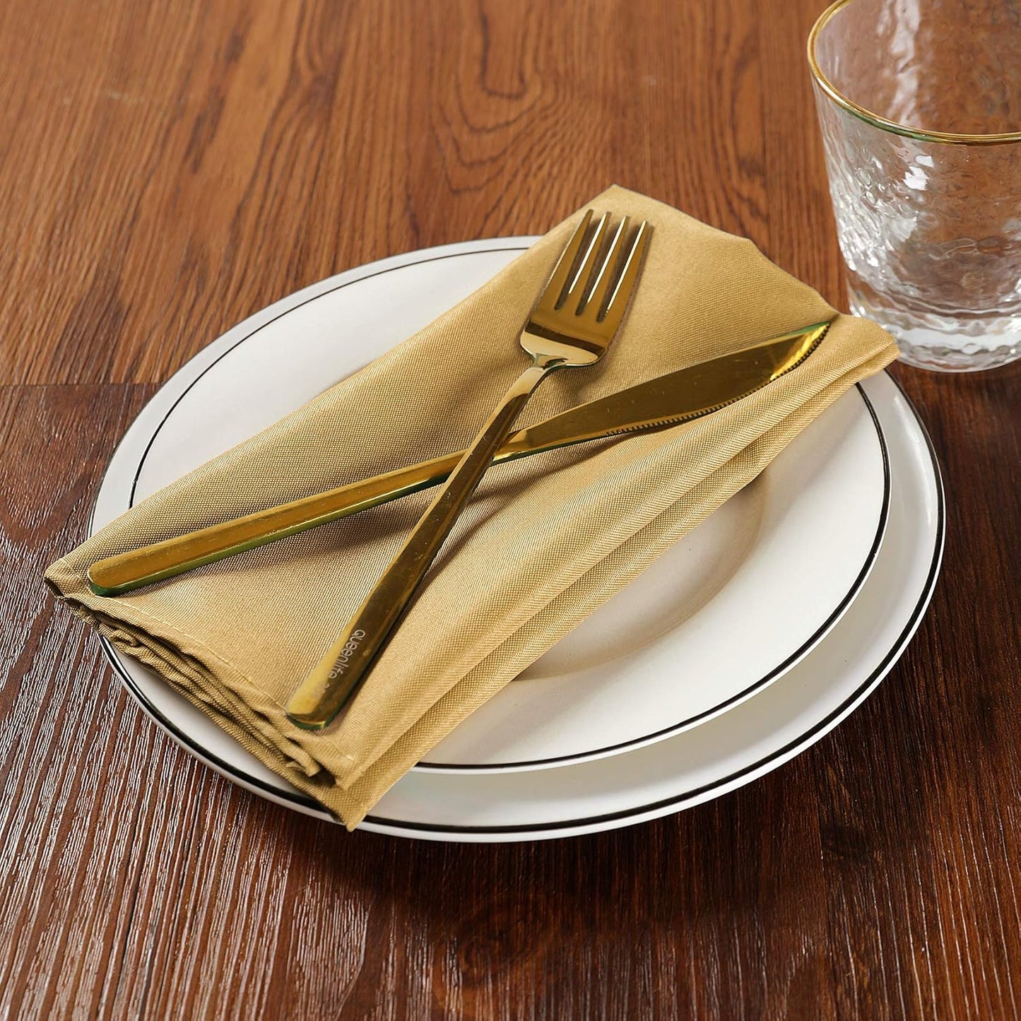 Cloth Napkins 17x17 inch Washable Polyester Dinner Napkins Soft Table Napkins for Wedding Party Dining Banquet(Gold,25PCS)