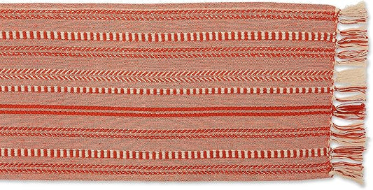 DII Farmhouse Braided Stripe Table Runner Collection, 15x108 (15x113, Fringe Included), Vintage Red