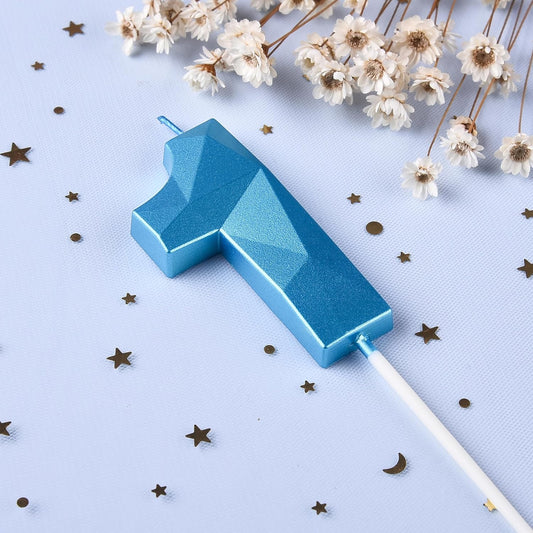 PHD CAKE 2.76 Inch Crystal Blue 1 Number Birthday Candles, Blue Number Candle, Cake Number Candles, Party Celebration