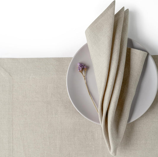 D'Moksha Homes Natural Linen Napkins 18 x 18 Inch - 100% Pure Linen Cloth Washable Dinner Napkins Set of 4 for Fall, Thanksgiving, Christmas, Holiday
