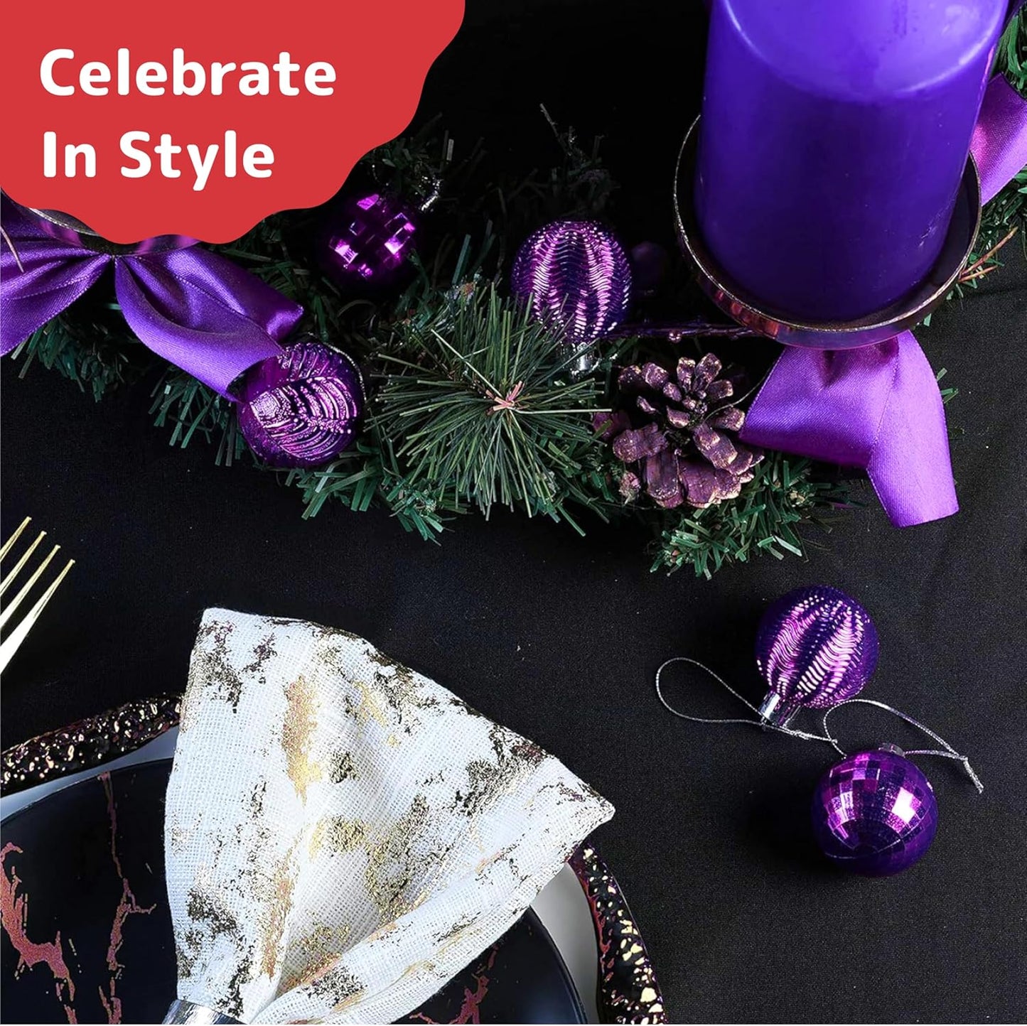 PREXTEX 36-Piece Purple Christmas Ornaments Set - Shatterproof Plum Xmas Tree Balls - 6 Styles, 3 Sizes with Hanging Loops to Decorate Christmas Tree Ornaments for Indoor and Outdoor Holiday Decor