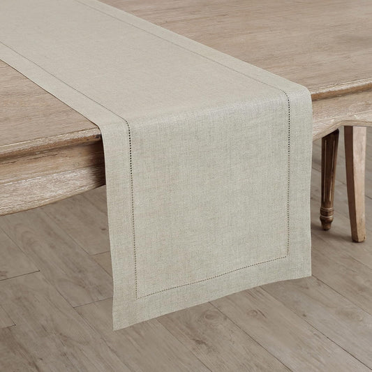 Solino Home Linen Natural Table Runner 90 Inches Long - 100% Pure Linen Hemstitch 14 x 90 Inch Table Runner for Dining, Fall, Autumn, Thanksgiving, Christmas - Classic Hemstitch