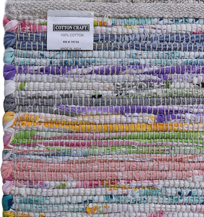 COTTON CRAFT Woven Chindi Table Runner - Handwoven Recycled Cotton Yarn Reversible Tablerunner - Boho Rustic Farmhouse - Everyday Spring Summer Kitchen Dining Table Runner - 13x72 inches - Multicolor